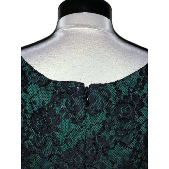 NEW INC International Concepts Sz 16 A-Line Dress Black Green Floral Bonded Lace - Picture 5 of 6